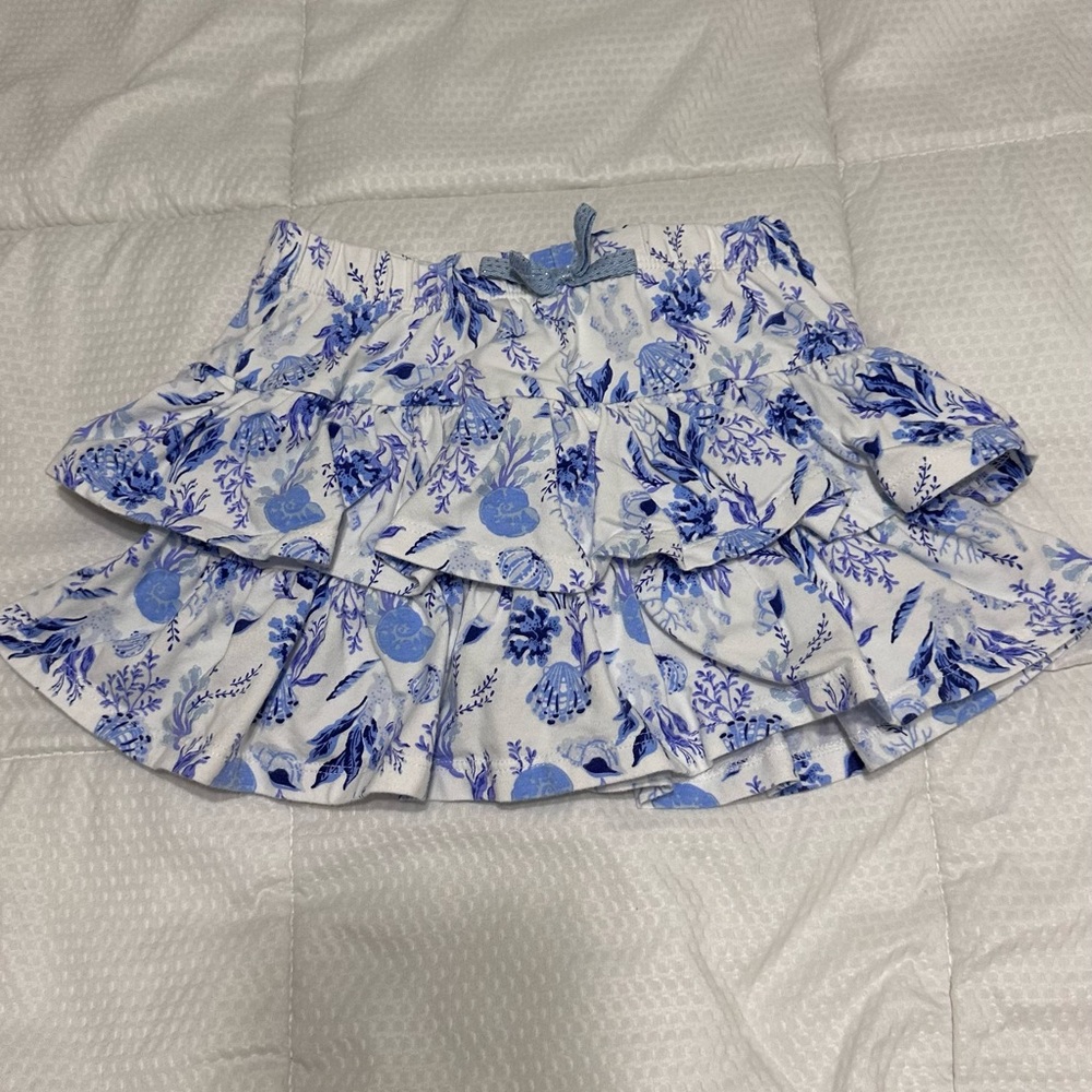 Floral Blue and White Ruffled Skirt